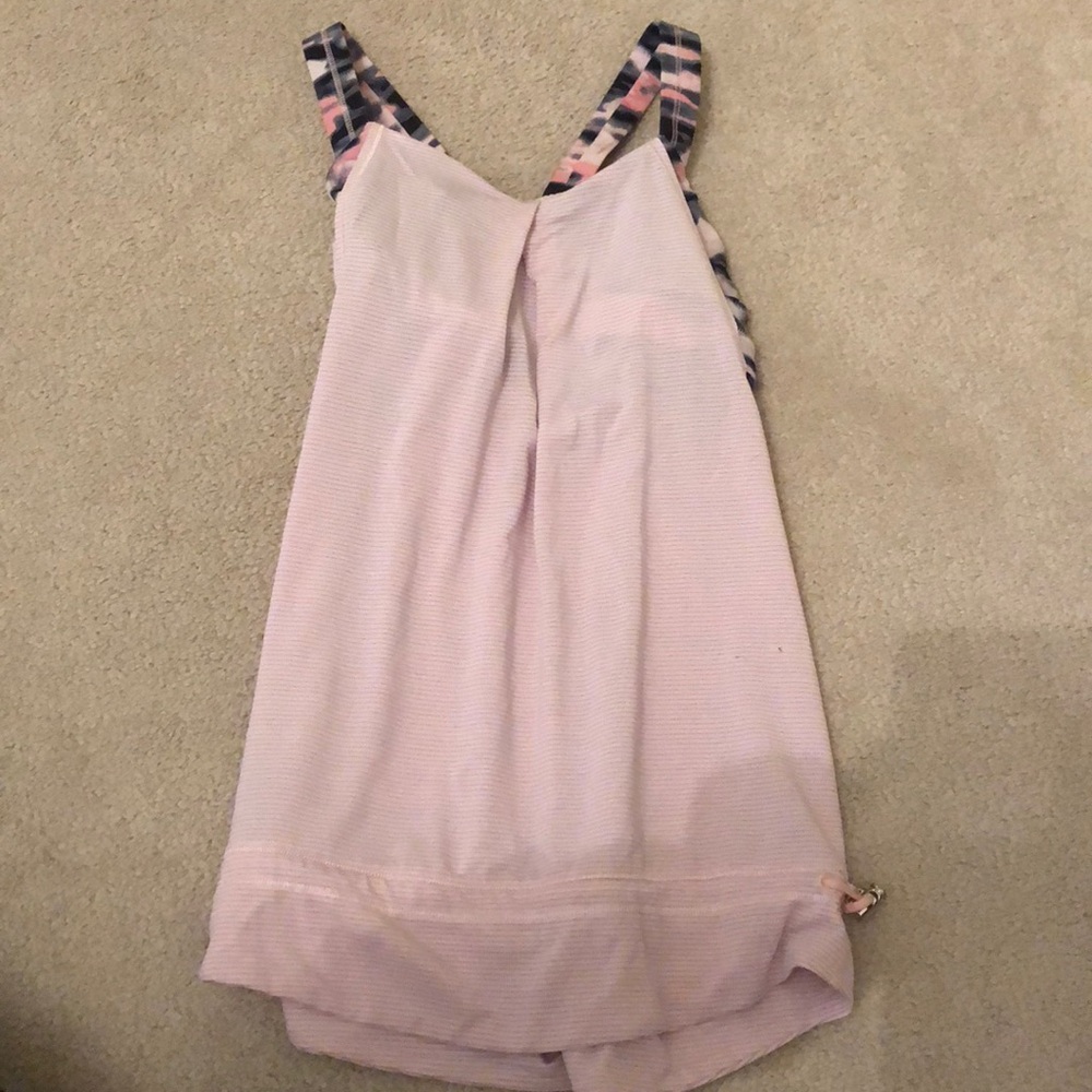 Pink tank top with multicolored built in bra